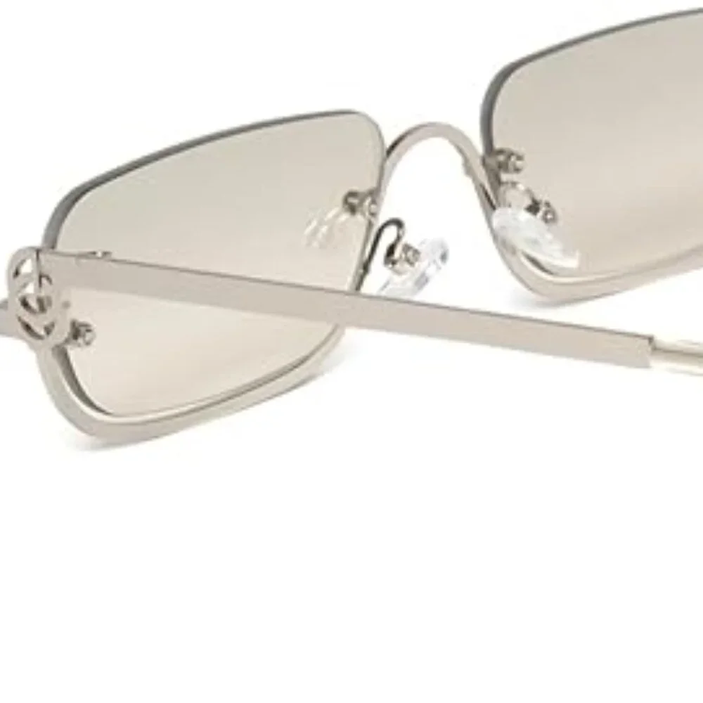 Trendy Narrow Silver Semi-Rimless Sun Glasses